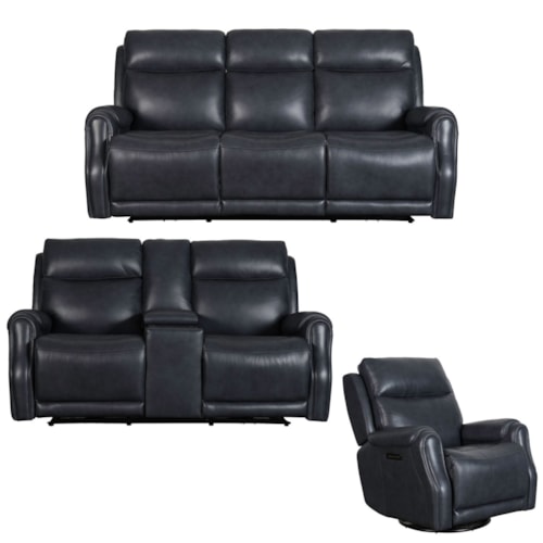 Transitional Power Reclining Sofa, Loveseat, and Recliner Set with Power Headrest and Lumbar