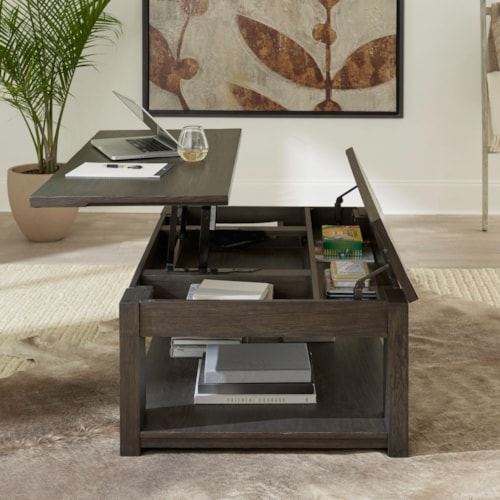 Transitional Cocktail Table with Lower Shelf and Lift Top