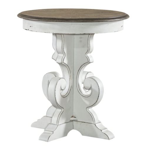 Traditional Round End Table with Scrolled Pedestal Base