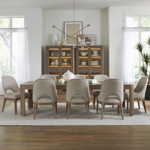 Contemporary 9-Piece Dining Set with Upholstered Chairs