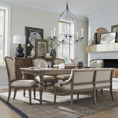 6-Piece Transitional Rectangular Dining Set with Leaf Insert