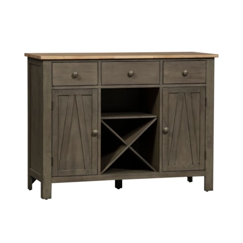Farmhouse 3-Drawer Server with X Shaped Wine Storage