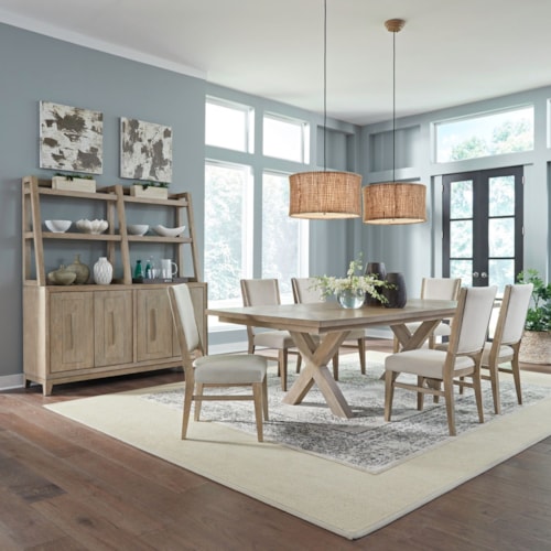 Contemporary 7-Piece Double Pedestal Dining Table Set