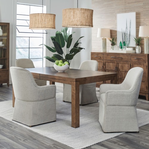 Transitional 5-Piece Dining Set with Upholstered Arm Chairs