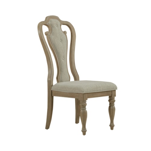 Traditional Splat Back Side Chair with Upholstered Seat