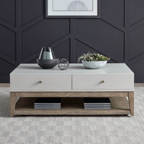 Contemporary 2-Drawer Cocktail Table with Casters