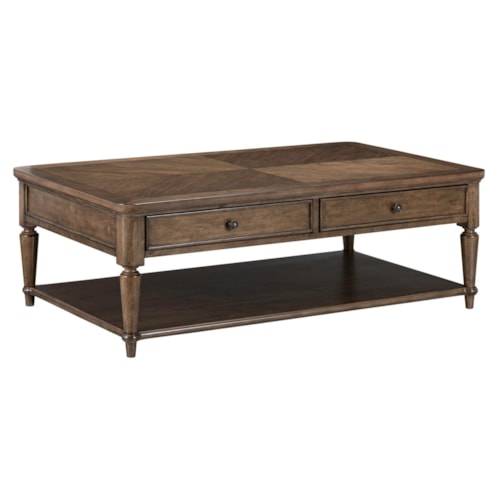 Traditional Cocktail Table with Storage & Discreet Casters