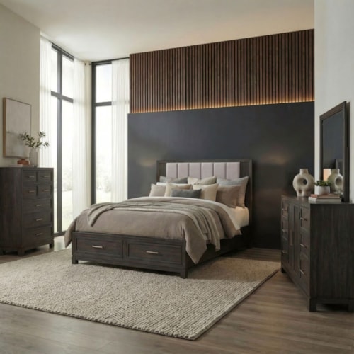 Contemporary 4-pc. King Storage Bedroom Set with Dresser & Mirror and Chest