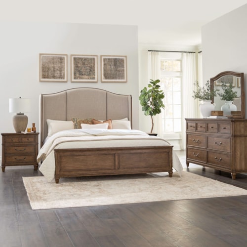 Queen Shelter Bed, Dresser and Mirror, Night Stand