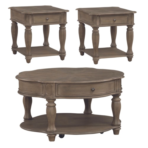 Traditional 3-Piece Occasional Set with Round Cocktail Table