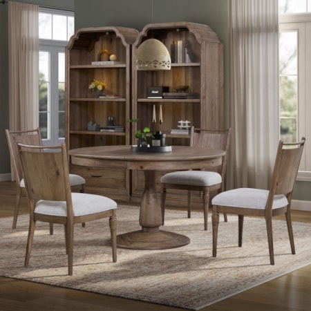 5-pc. Pedestal Dining Set w/Panel Chairs