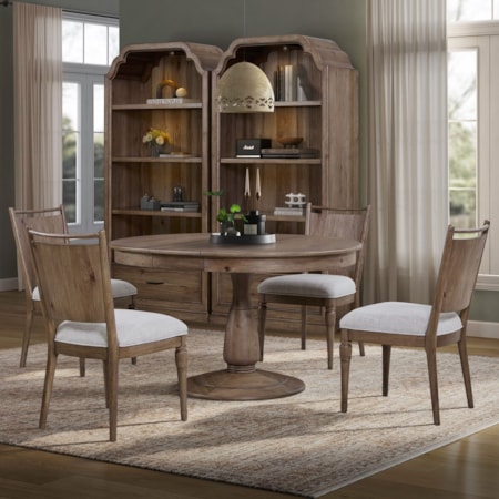5-pc. Pedestal Dining Set w/Panel Chairs