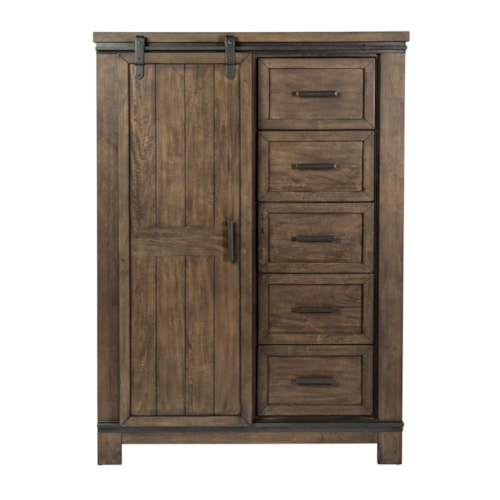 Transitional 5-Drawer Sliding Door Chest with Adjustable Shelves