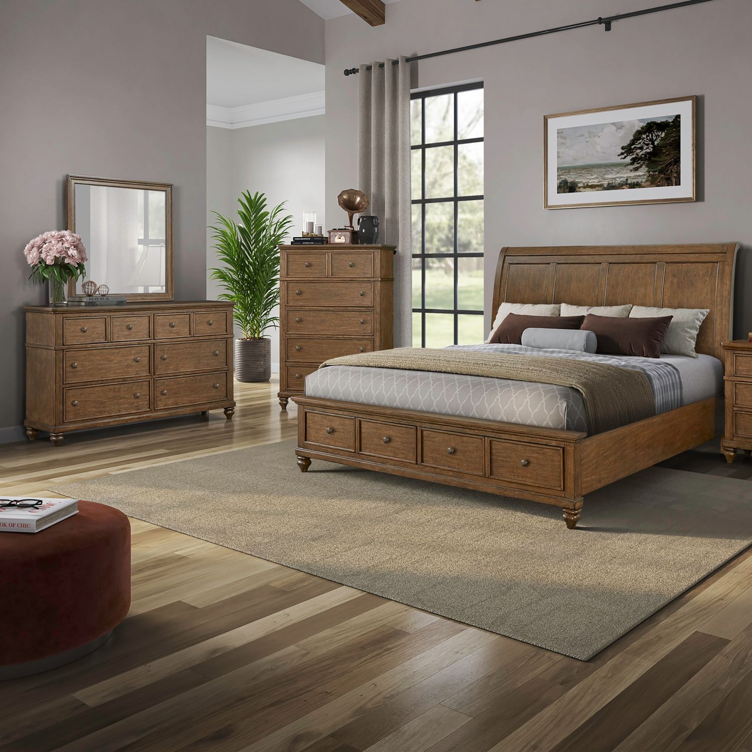 Traditional 4-Piece Bedroom Set with Storage Footboard