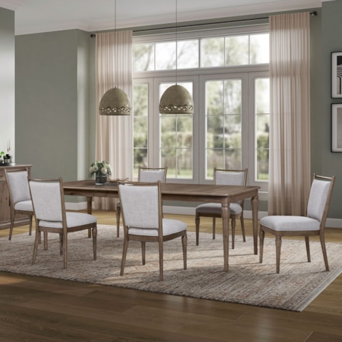 Transitional 7-pc. Rectangular Extension Dining Set with Upholstered Side Chairs