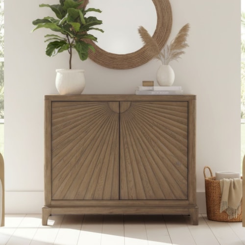 Contemporary Two-Door Sunburst Accent Cabinet with Soft-Close Hinges