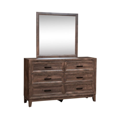 Casual Dresser and Mirror Set with Antique Brass Handles