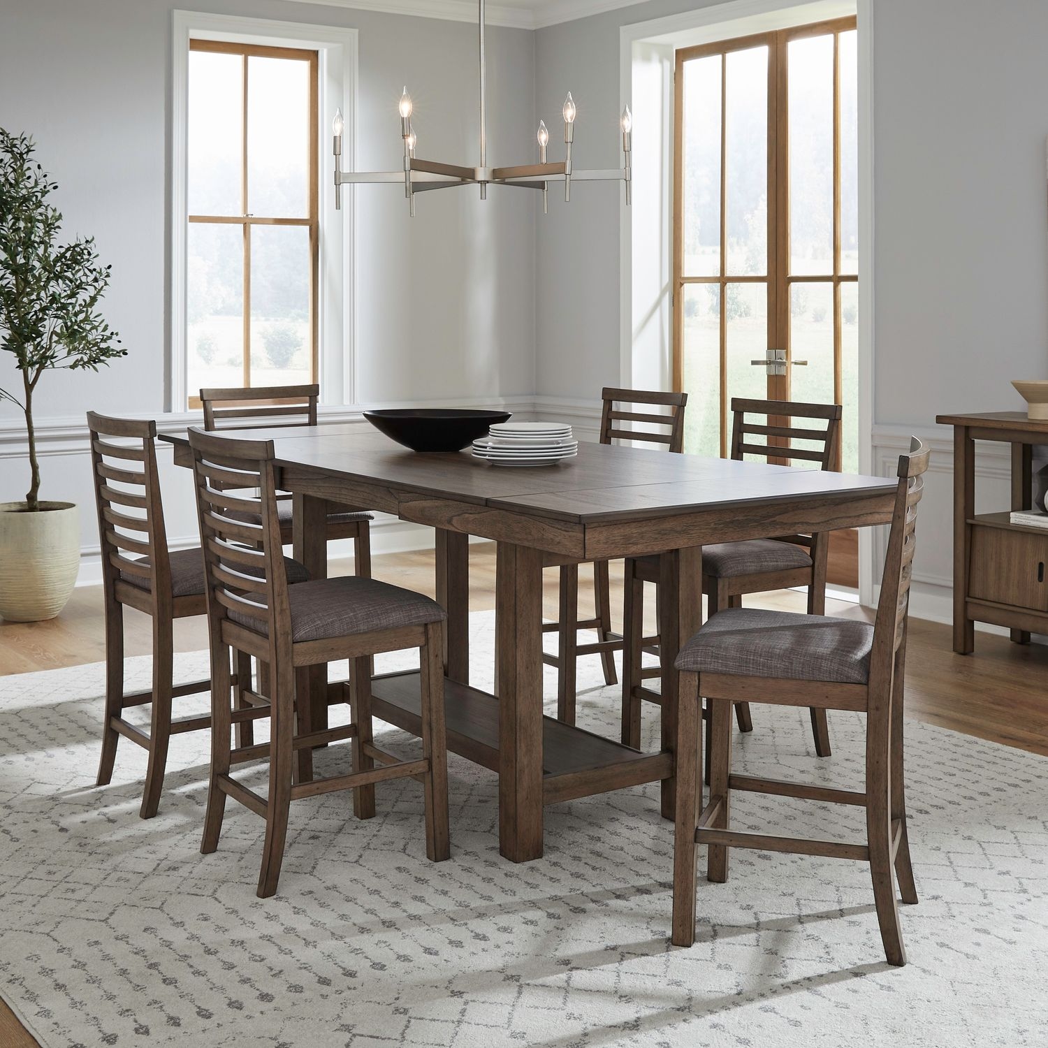 Liberty Furniture Brook Bay 7-Piece Gathering Trestle Table Dining Set