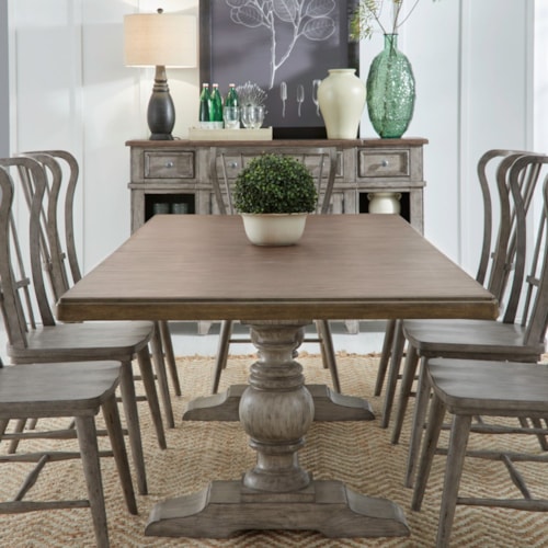Farmhouse 9-Piece Trestle Table Set with Windsor Back Side Chairs