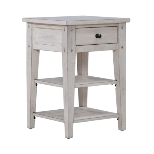 Rustic Single Drawer Chair Side Table with Lower Shelves