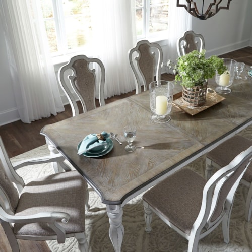 Traditional 7-Piece Rectangular Table Set with Upholstered Side and Arm Chairs