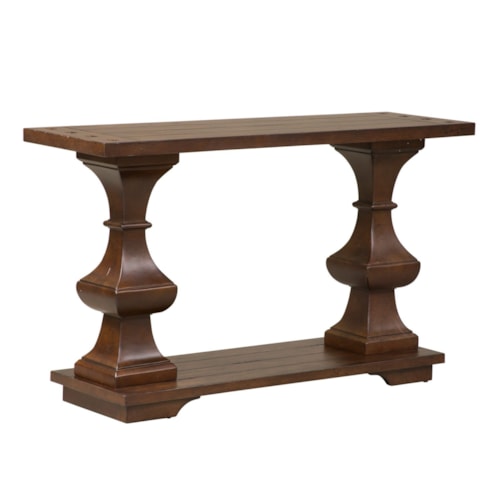 Traditional Rectangular Sofa Table with Bottom Shelf and Turned Legs