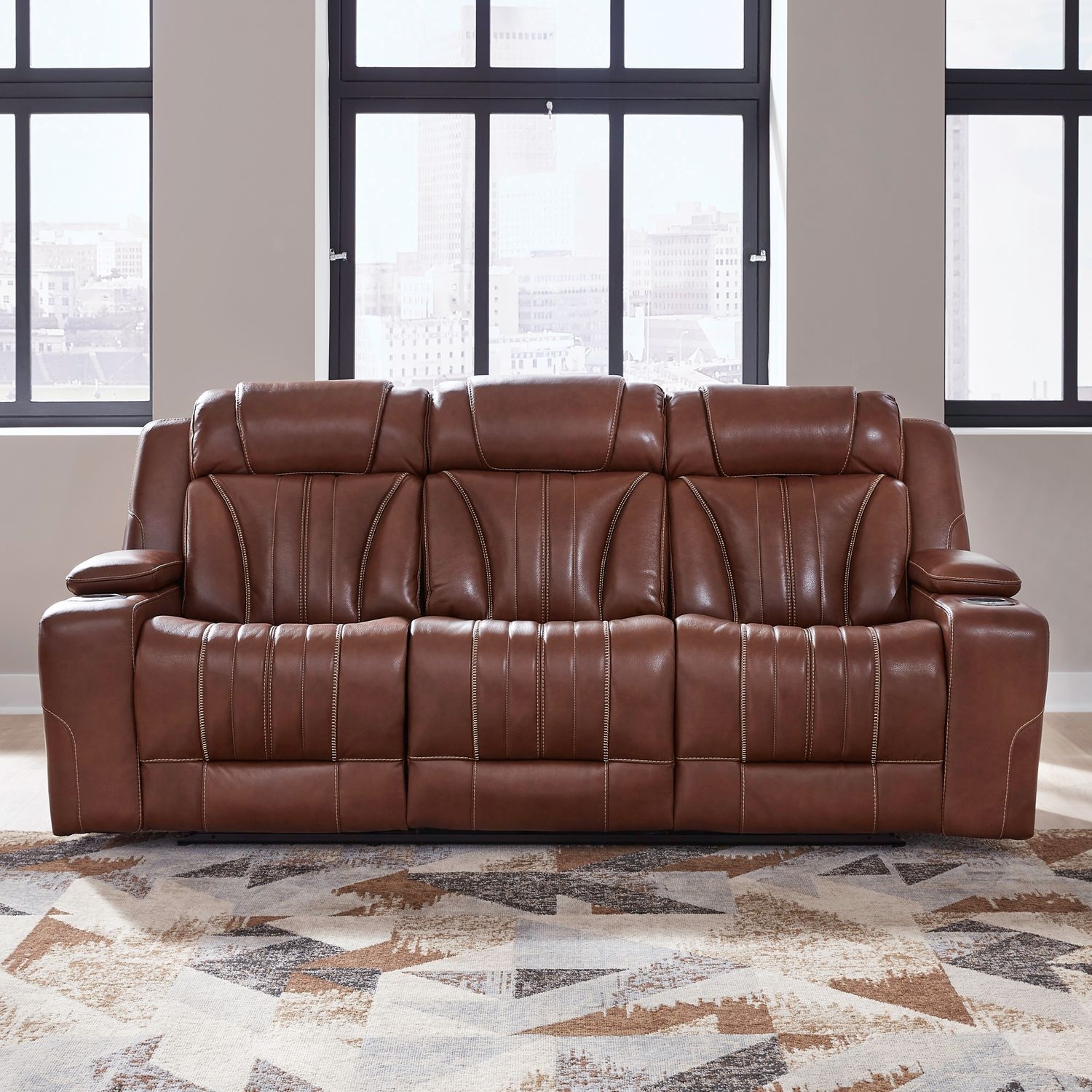 Liberty Furniture Caswell Power Reclining Leather Sofa w/BT Speakers