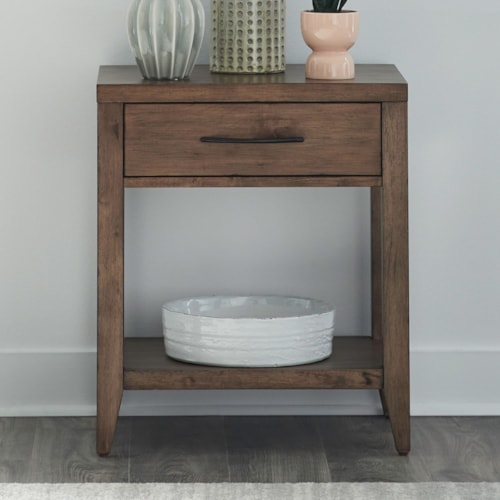 Transitional 1-Drawer Nightstand with Open Shelf and Charging Station