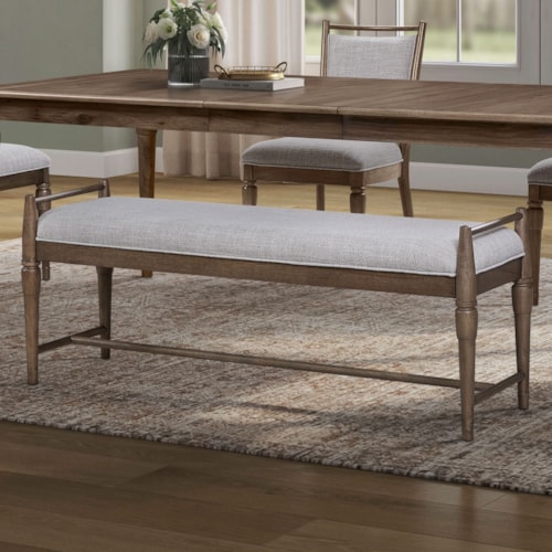Transitional Upholstered Trestle Dining Bench with Turned Feet