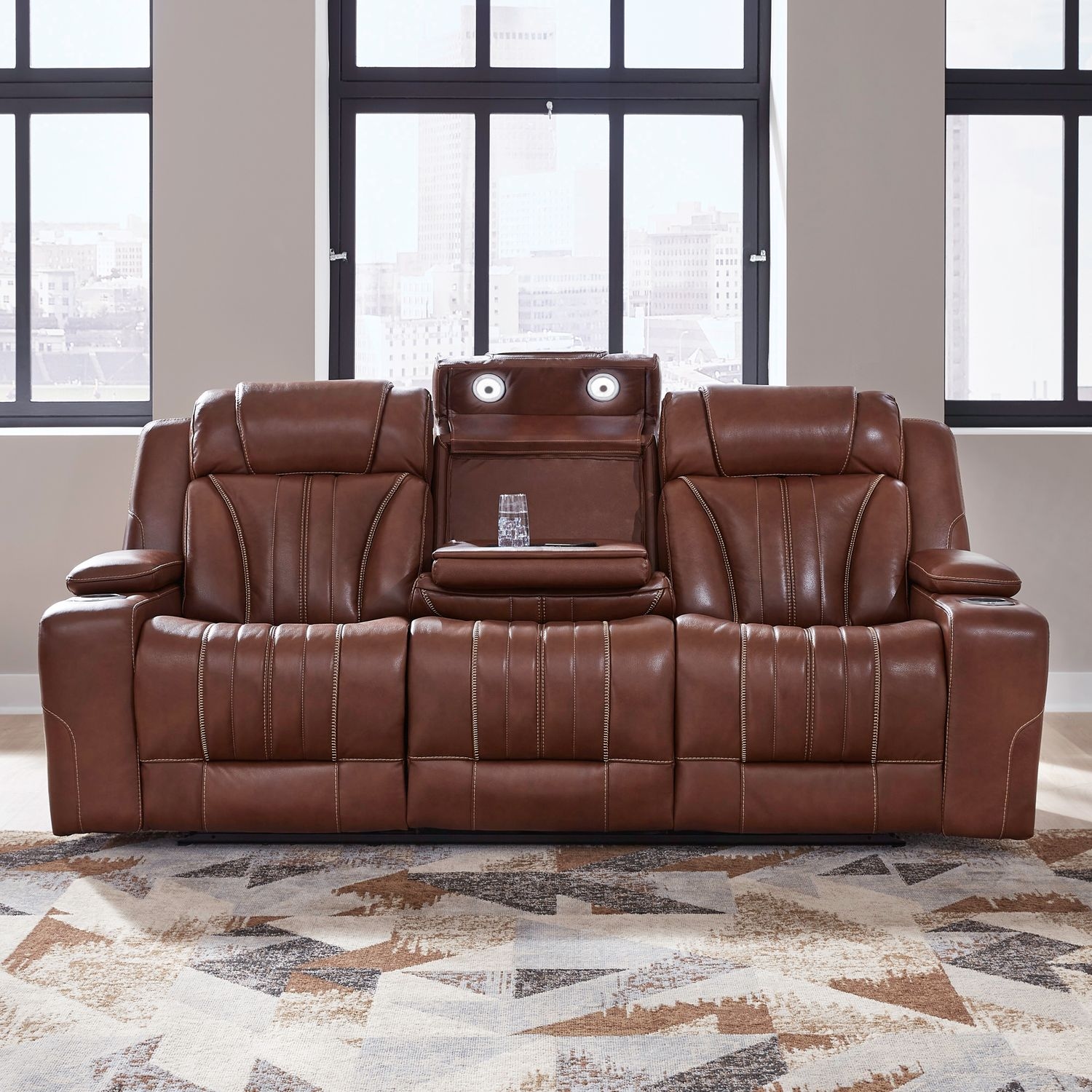 Liberty Furniture Caswell Power Reclining Leather Sofa w/BT Speakers