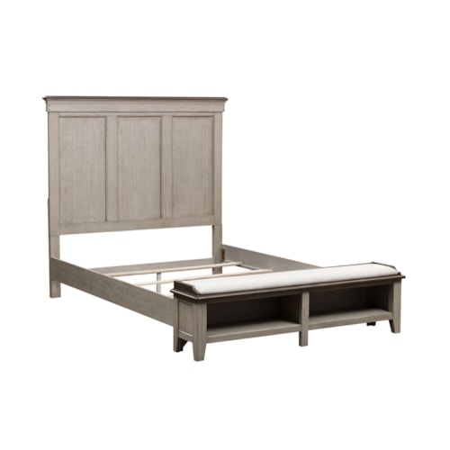 Farmhouse Queen Storage Bed with Upholstered Bench