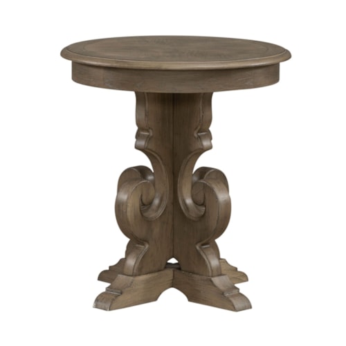 Traditional Round End Table with Scrolled Pedestal Base