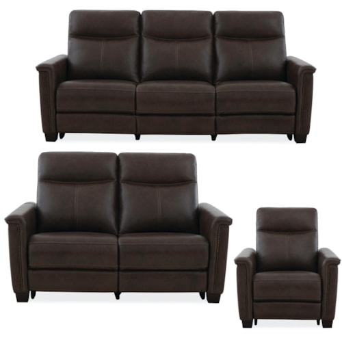 Transitional Power Reclining Sofa, Loveseat, and Recliner with Power Headrest and Lumbar
