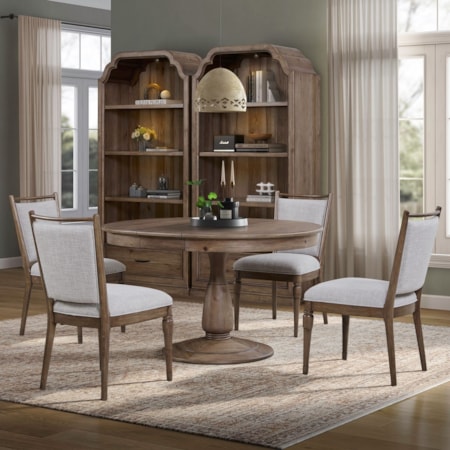 5-pc. Pedestal Dining Set w/Uph. Chairs