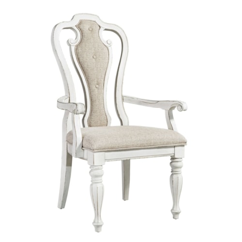 Traditional Splat Back Arm Chair with Upholstered Seat