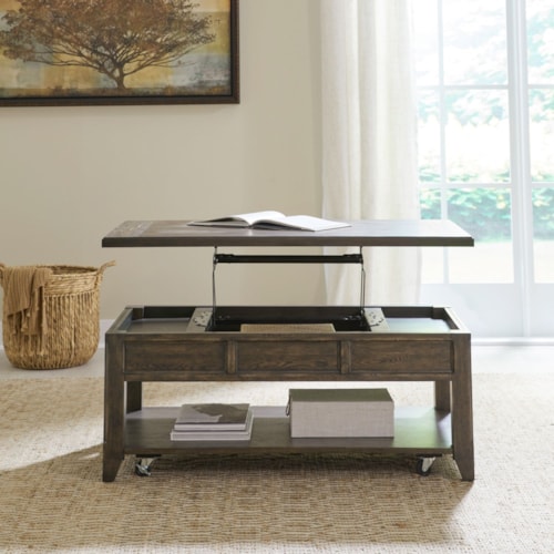 Traditional Lift Top Cocktail Table with Lower Shelf