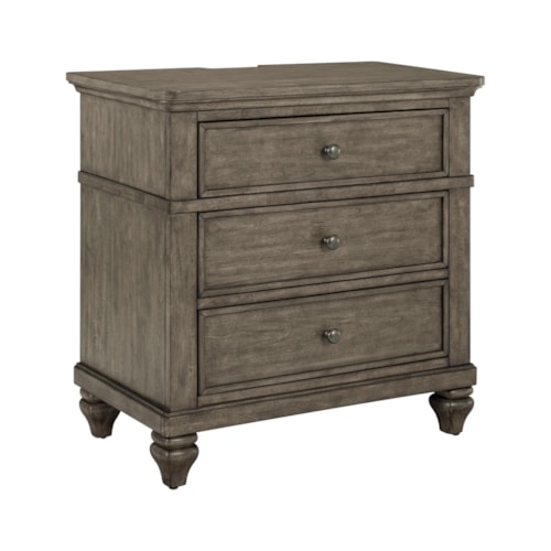 Traditional 3-Drawer Nightstand with Charging Station