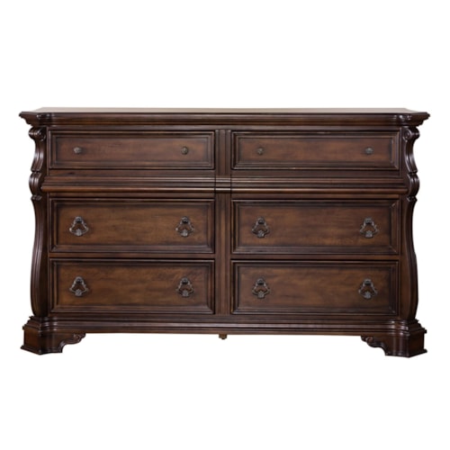 Traditional 8-Drawer Double Dresser with Burnished Brass Hardware