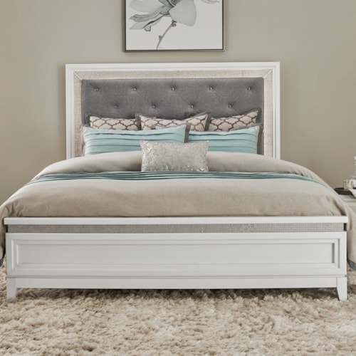Glam California King Upholstered Bed with Rhinestone Accents