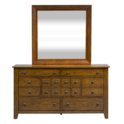Rustic 7-Drawer Dresser and Mirror Set with Antique Brass Hardware