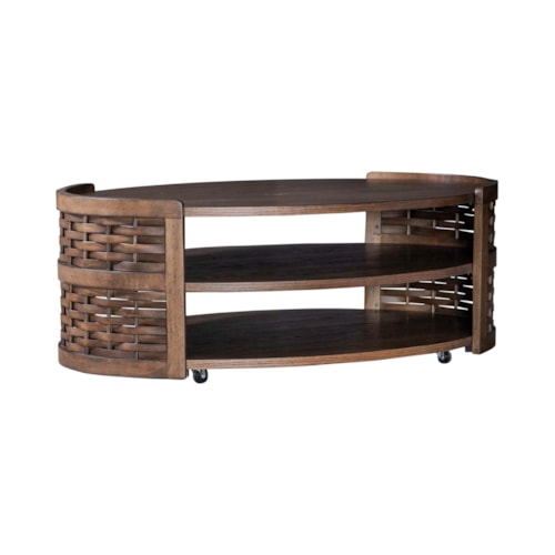 Contemporary Oval 2-Shelf Cocktail Table with Casters