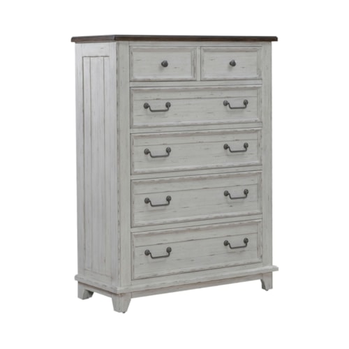 Farmhouse 6-Drawer Bedroom Chest with Felt-Lined Top Drawers