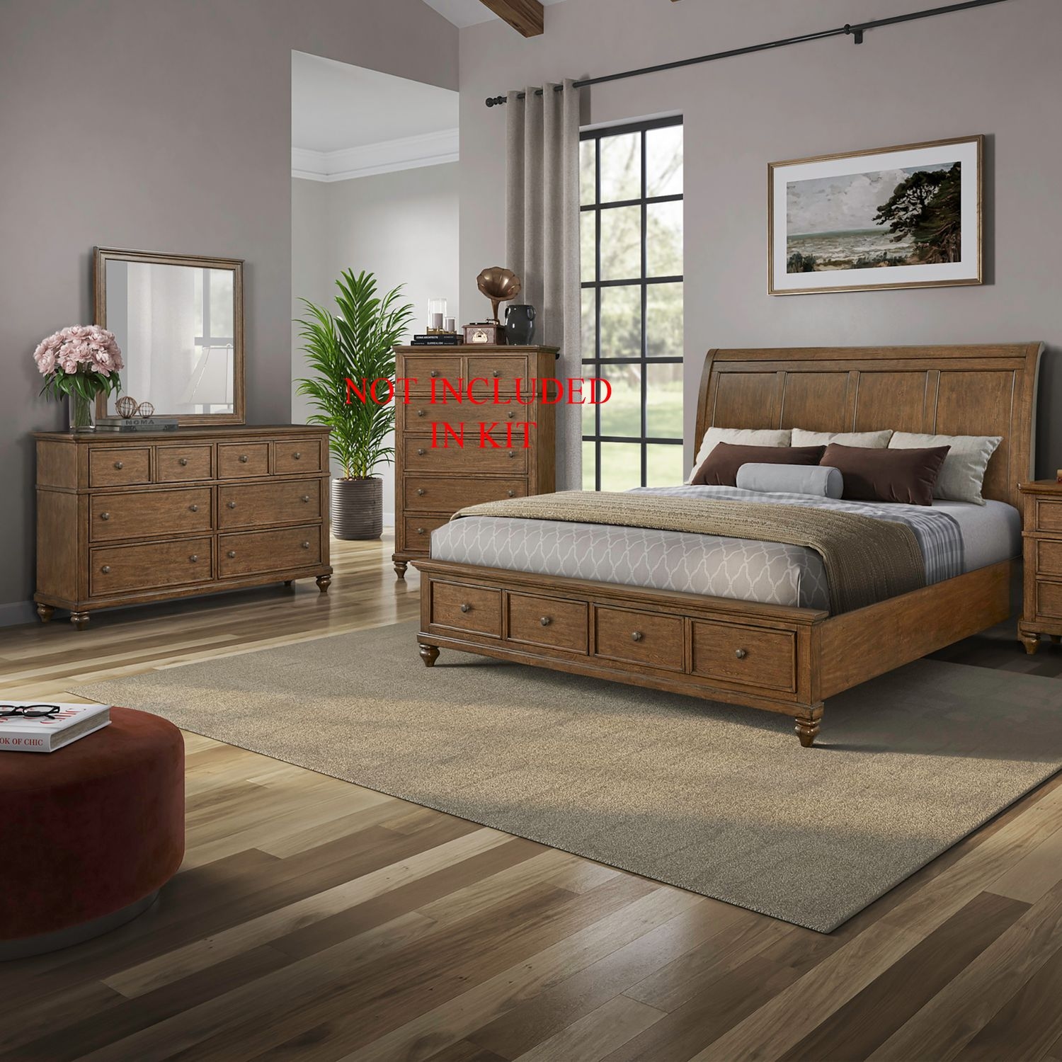 Traditional 3-Piece Bedroom Set with Footboard Storage