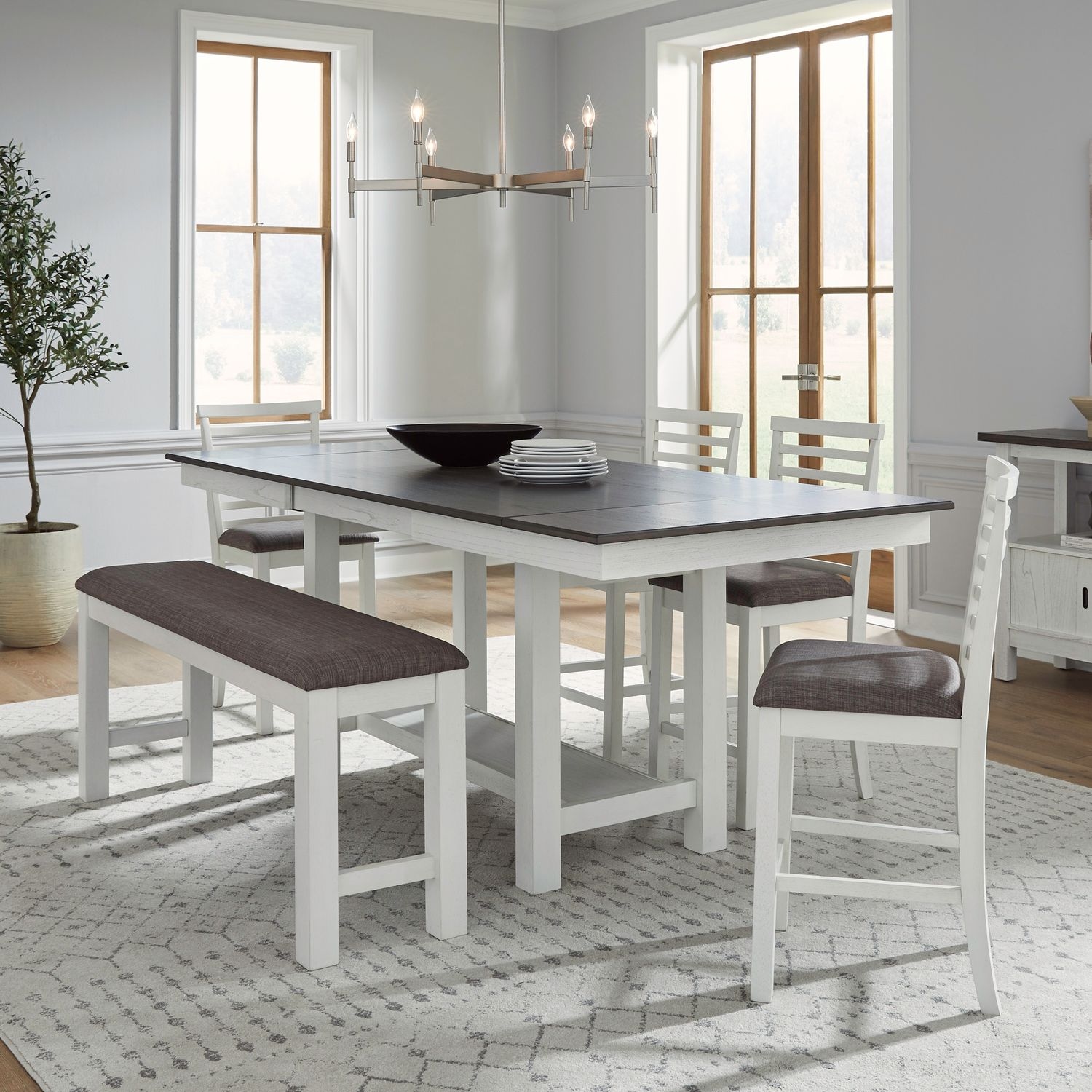 6-Piece Gathering Trestle Table Dining Set