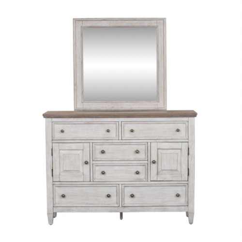 Farmhouse Dresser and Mirror Set with Felt-Lined Drawers