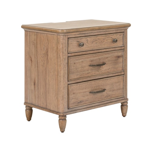 Transitional Three-Drawer Nightstand with Charging Station
