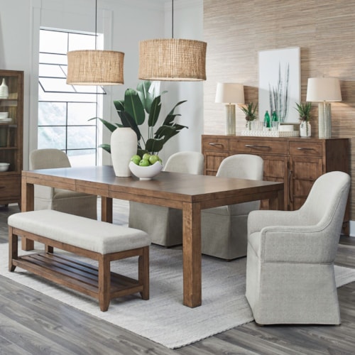 Transitional 6-Piece Dining Set with Dining Bench