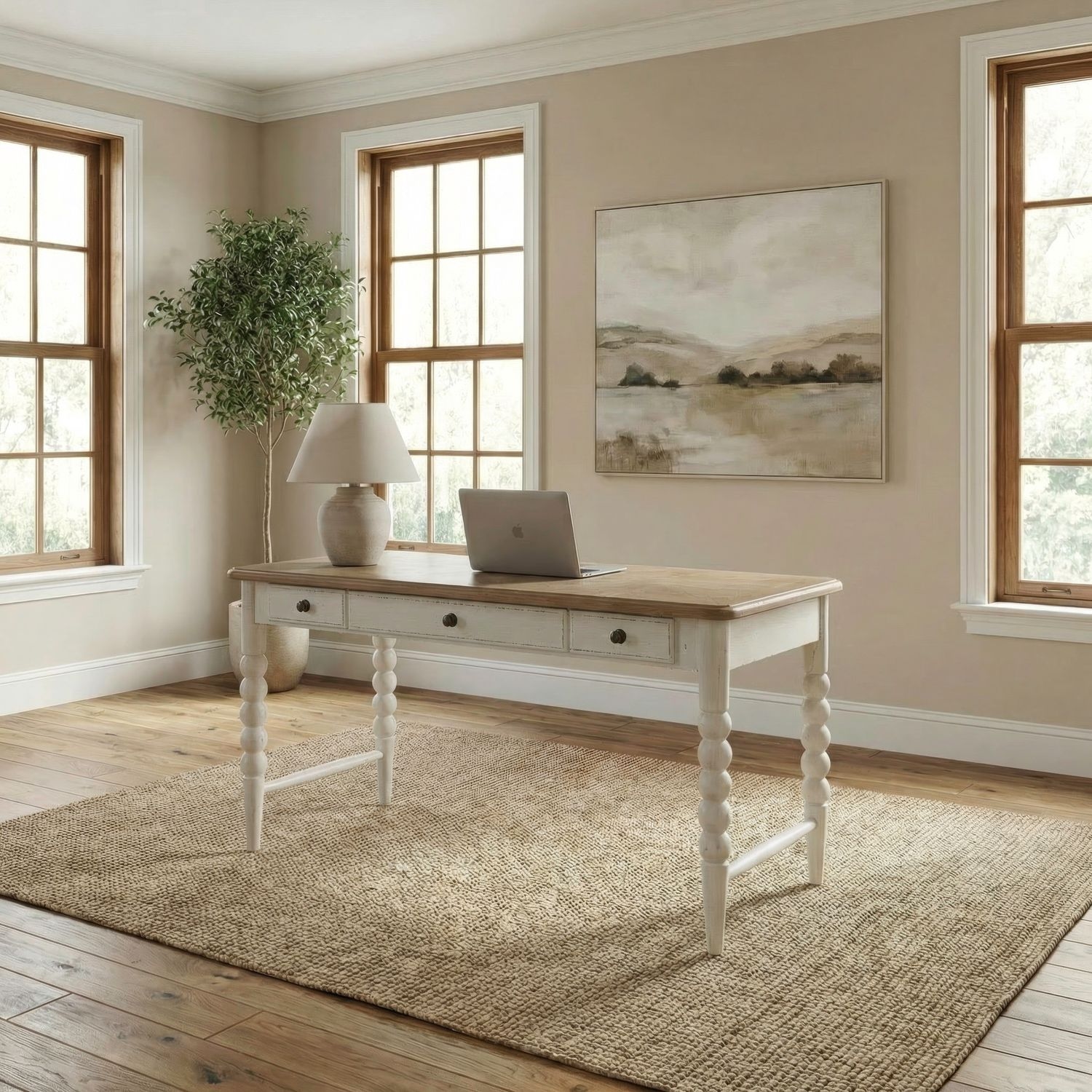Three-Drawer Writing Desk w/Keyboard Tray