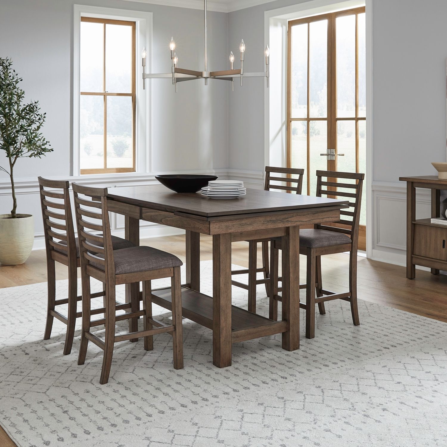 5-Piece Gathering Trestle Table Dining Set