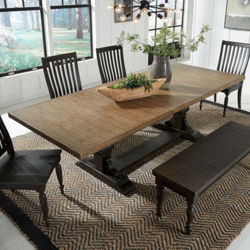 Transitional Two-Toned Trestle Table